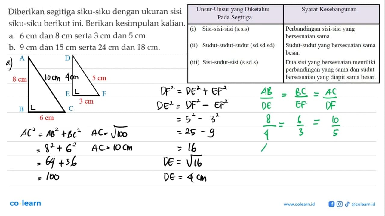 Diberikan segitiga siku-siku dengan ukuran sisi siku-siku