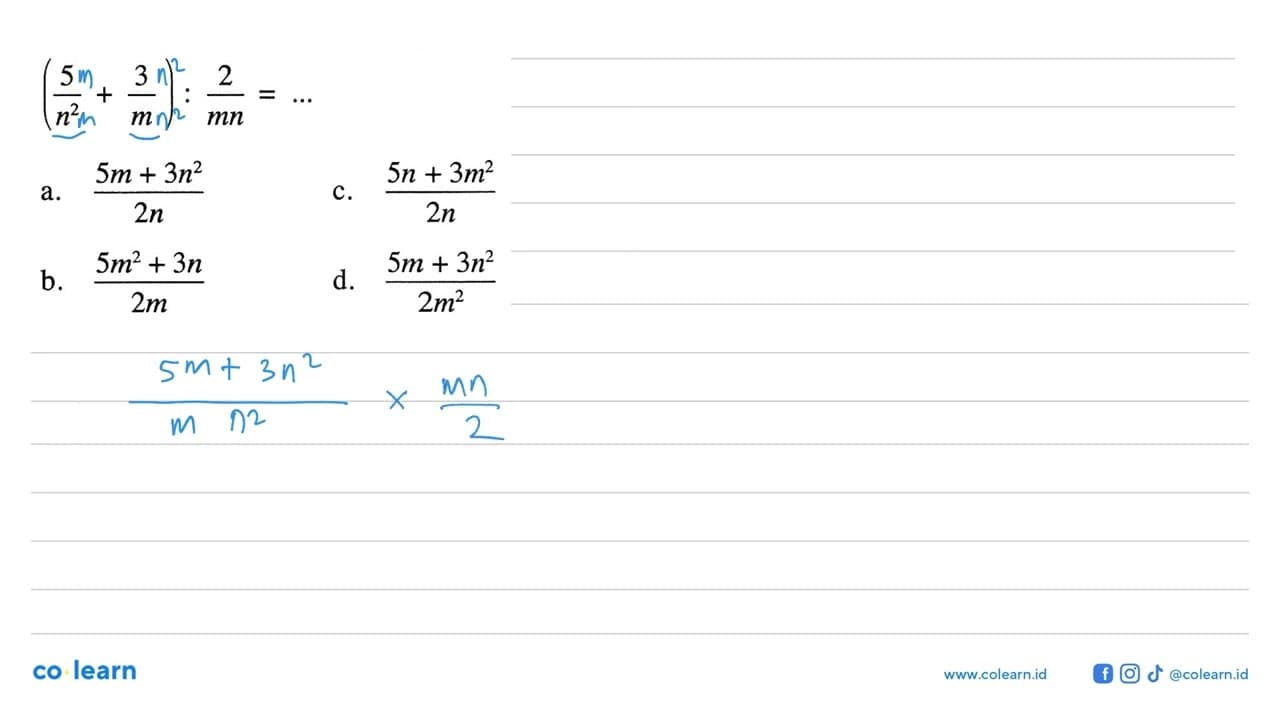 (5/n^2 + 3/m) : 2/mn =