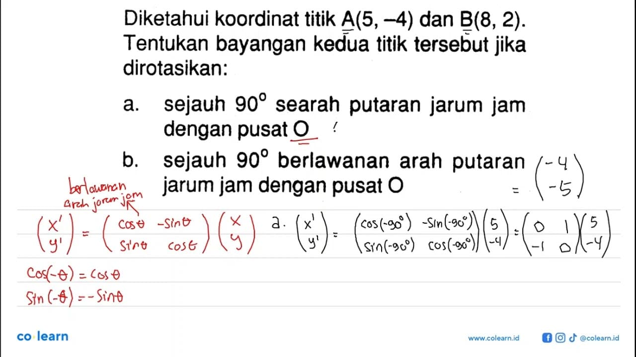 Diketahui koordinat titik A(5, -4) dan B(8, 2). Tentukan