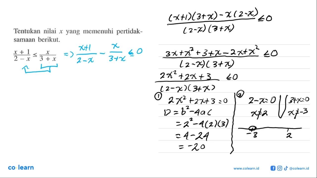 Tentukan nilai x yang memenuhi pertidak-samaan berikut.