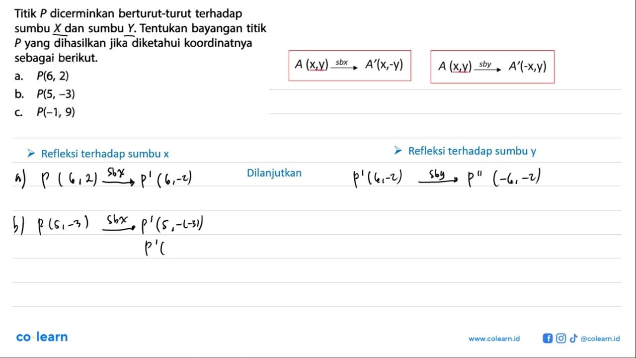 Titik P dicerminkan berturut-turut terhadap sumbu X dan