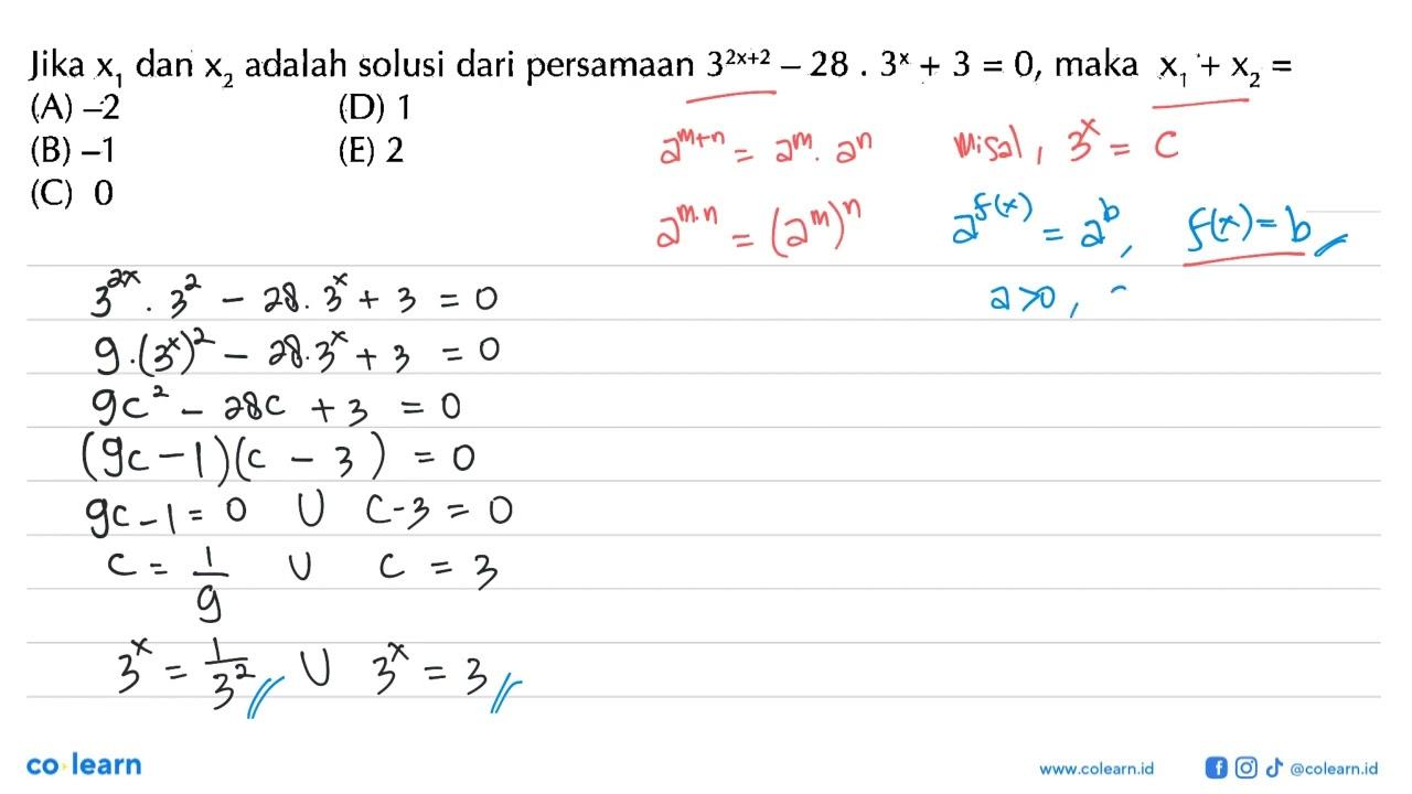 Jika x1 dan x2 adalah solusi dari persamaan