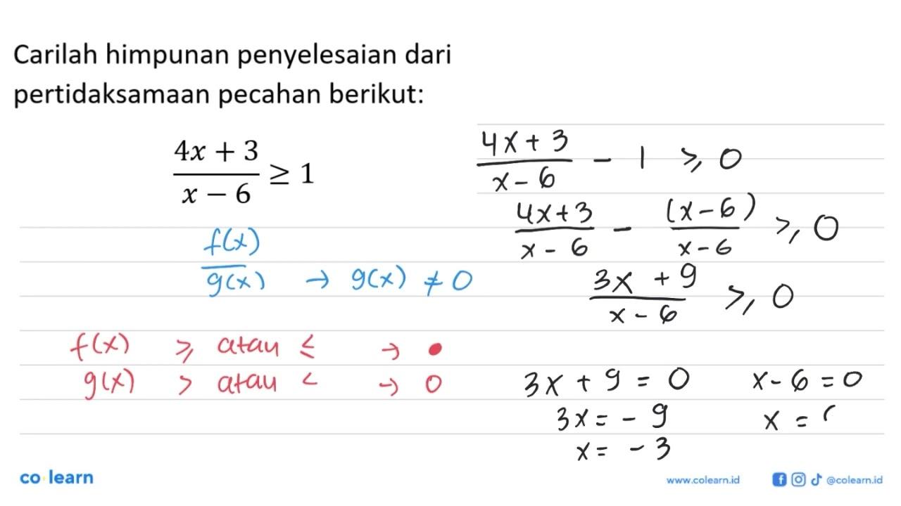 Carilah himpunan penyelesaian dari pertidaksamaan pecahan