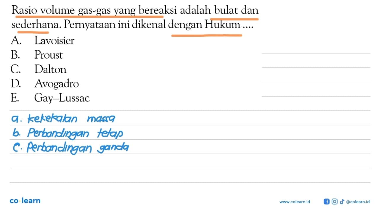 Rasio volume gas-gas yang bereaksi adalah bulat dan