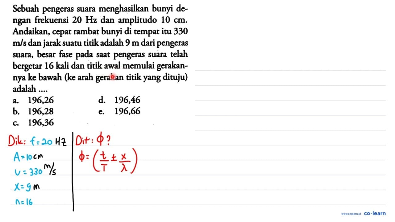 Sebuah pengeras suara menghasilkan bunyi dengan frekuensi