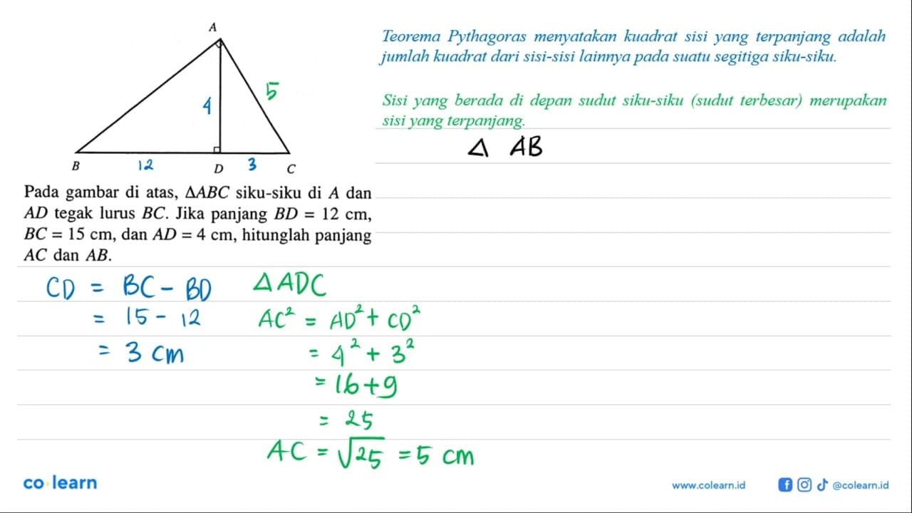 A B C D Pada gambar di atas, segitiga ABC siku-siku di A