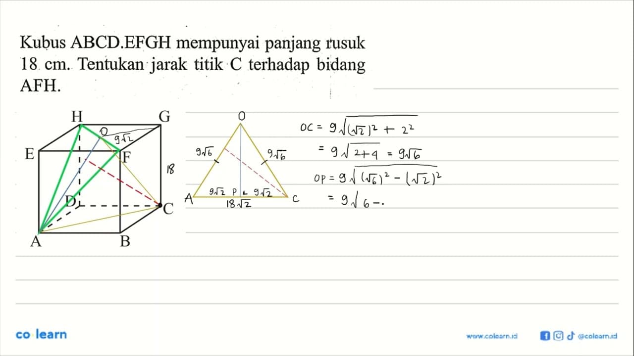 Kubus ABCD.EFGH mempunyai panjang rusuk 18 cm. Tentukan