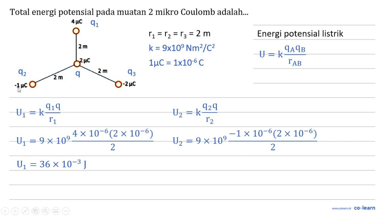 Total energi potensial pada muatan 2 mikro Coulomb