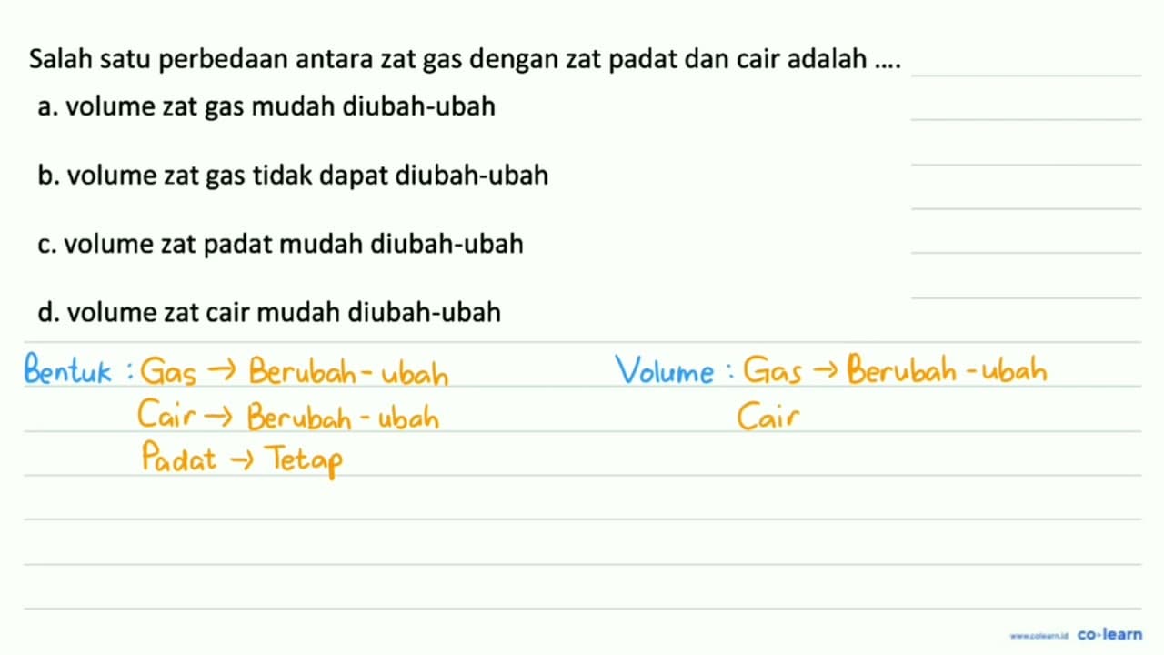 Salah satu perbedaan antara zat gas dengan zat padat dan