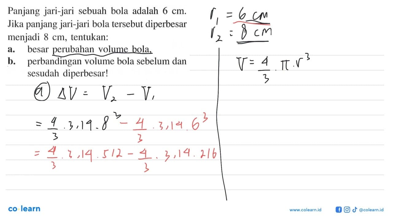 Panjang jari-jari sebuah bola adalah 6 cm. Jika panjang