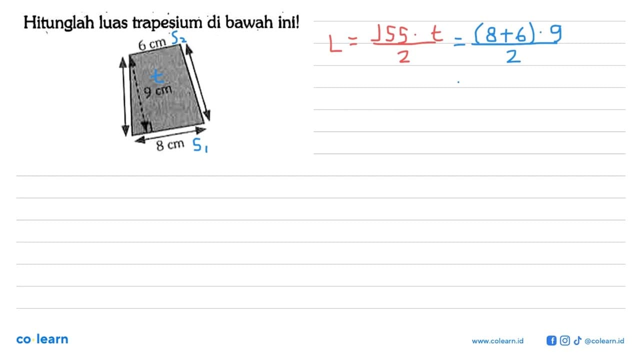 Hitunglah luas trapesium di bawah ini! 6 cm 9 cm 8 cm