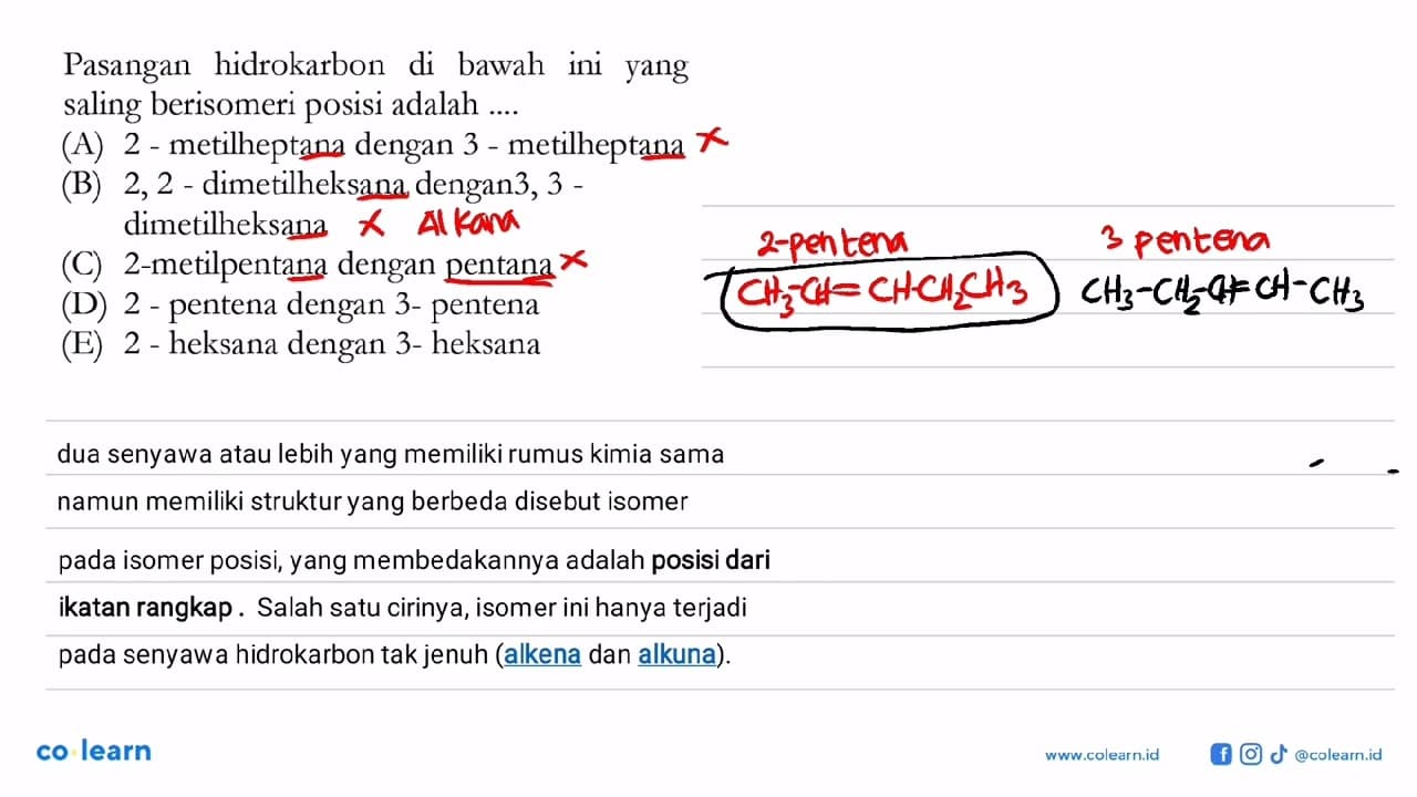 Pasangan hidrokarbon di bawah ini yang saling berisomeri