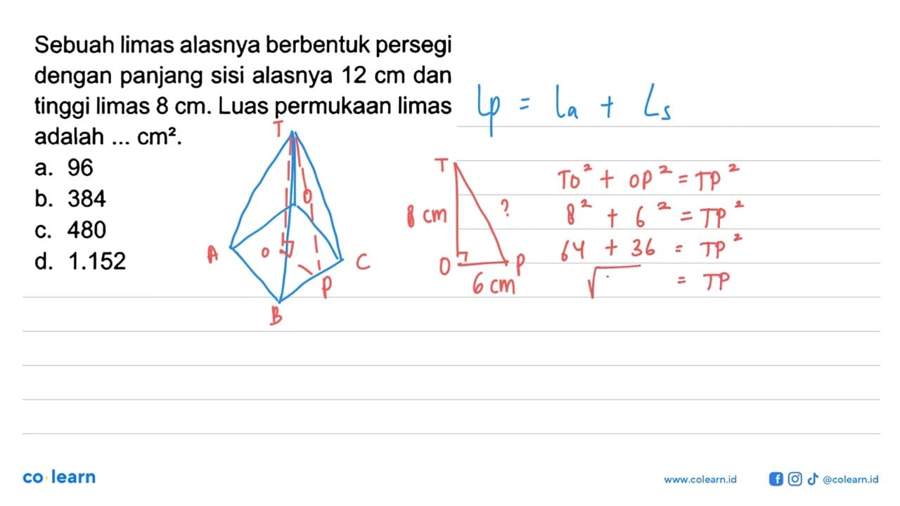 Sebuah limas alasnya berbentuk persegi dengan panjang sisi