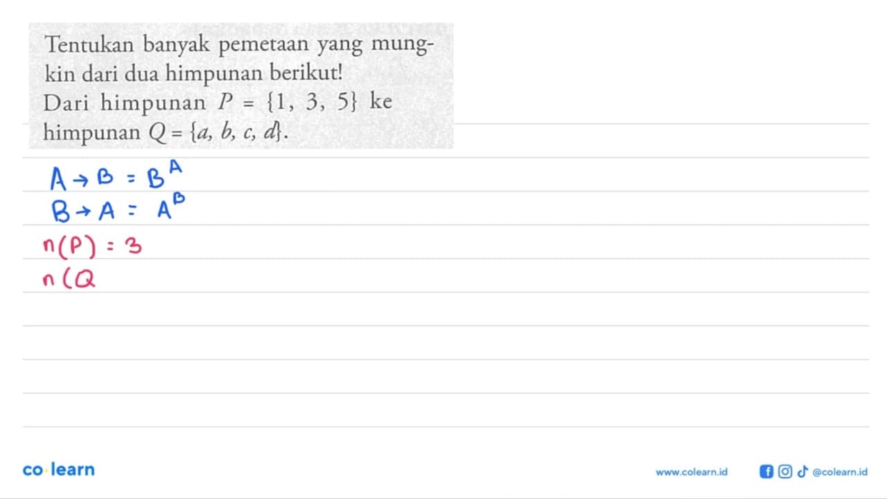 Tentukan banyak pemetaan yang mungkin dari dua himpunan