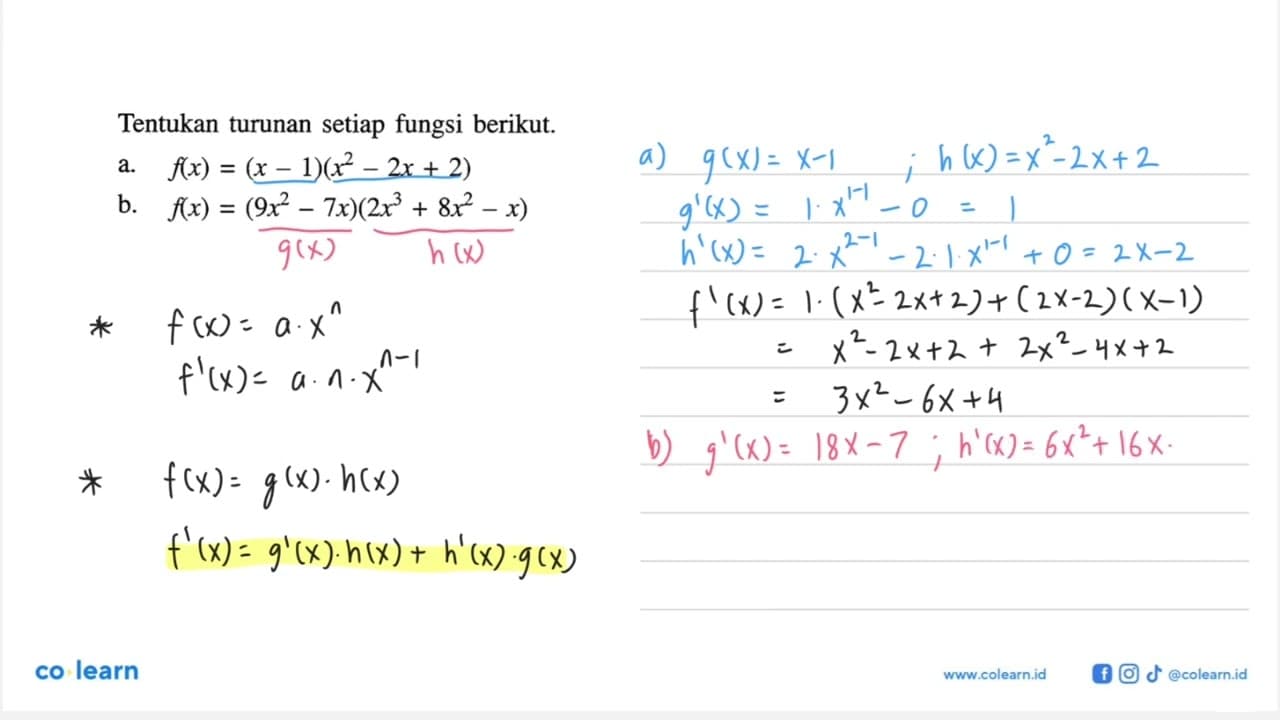 Tentukan turunan setiap fungsi berikut.a.