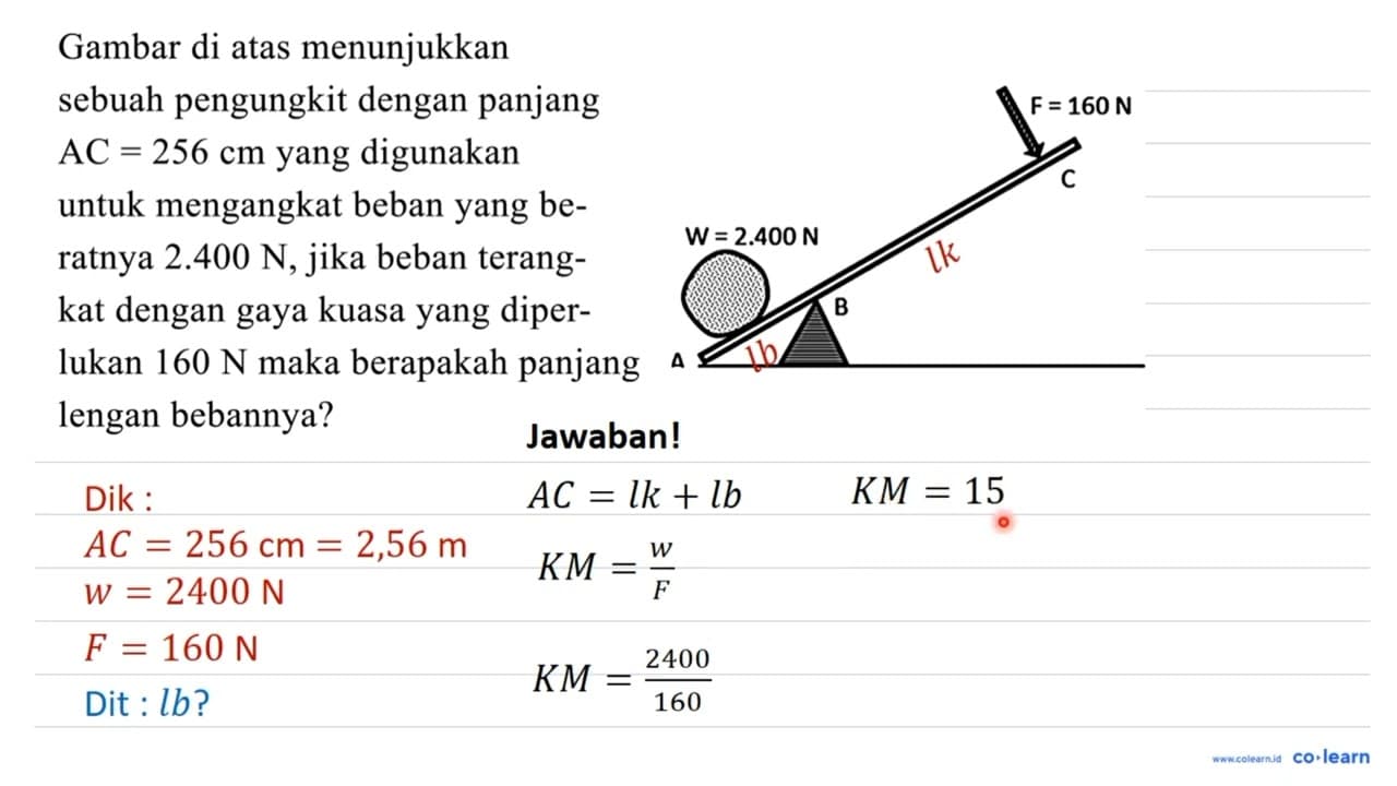 Gambar di atas menunjukkan sebuah pengungkit dengan panjang