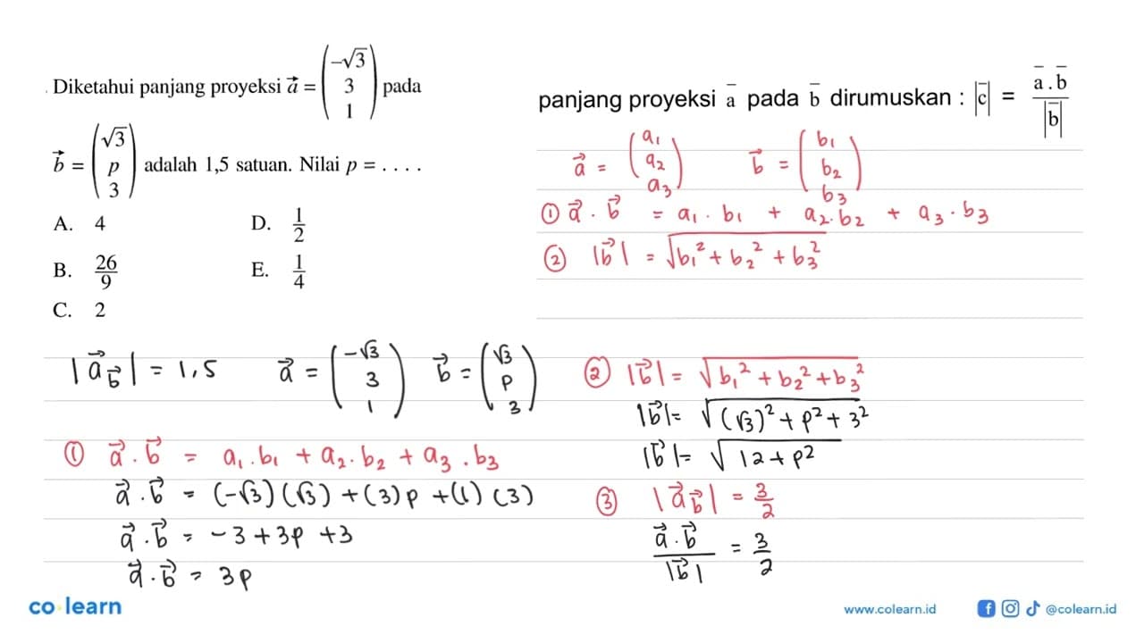 Diketahui panjang proyeksi vektor a=(-akar(3) 3 1) pada