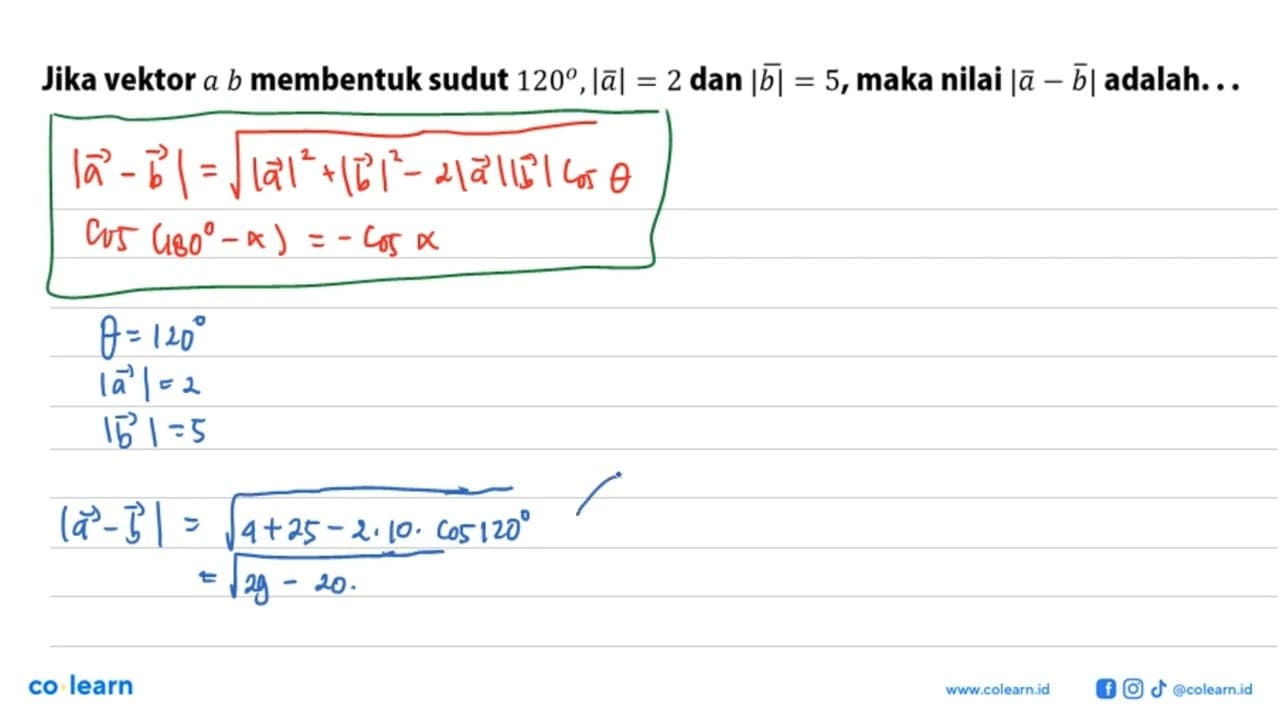 Jika vektor ab membentuk sudut 120, |vektor a|=2 dan