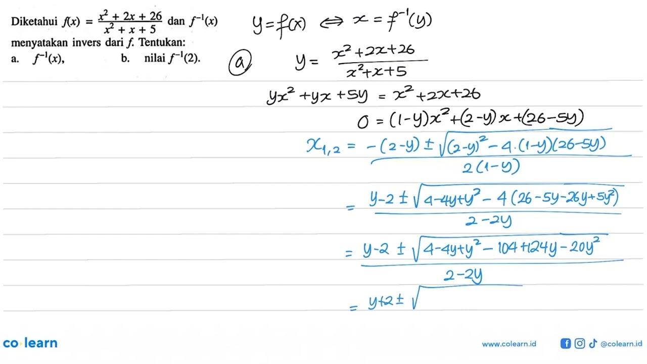 Diketahui f(x) = (x^2 + 2x + 26)/(x^2 + x + 5) dan