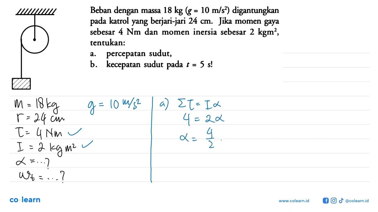 Beban dengan massa 18 kg(g=10 m/s^2) digantungkan pada