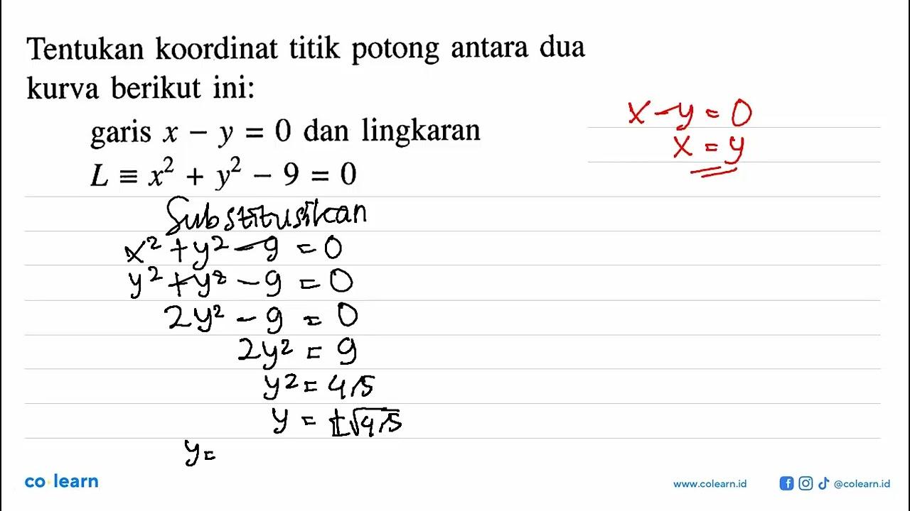 Tentukan koordinat titik potong antara dua kurva berikut