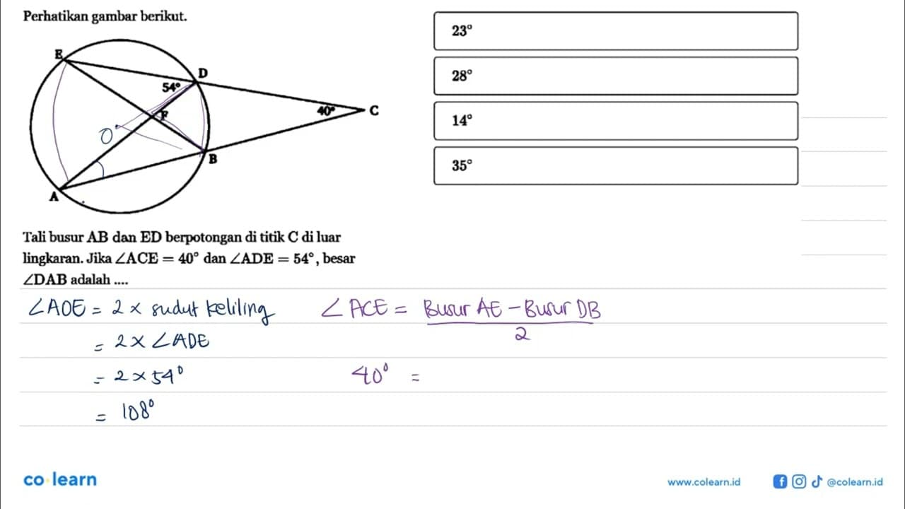 Perhatikan gambar berikut.E D54F 40 CBATali busur AB dan ED