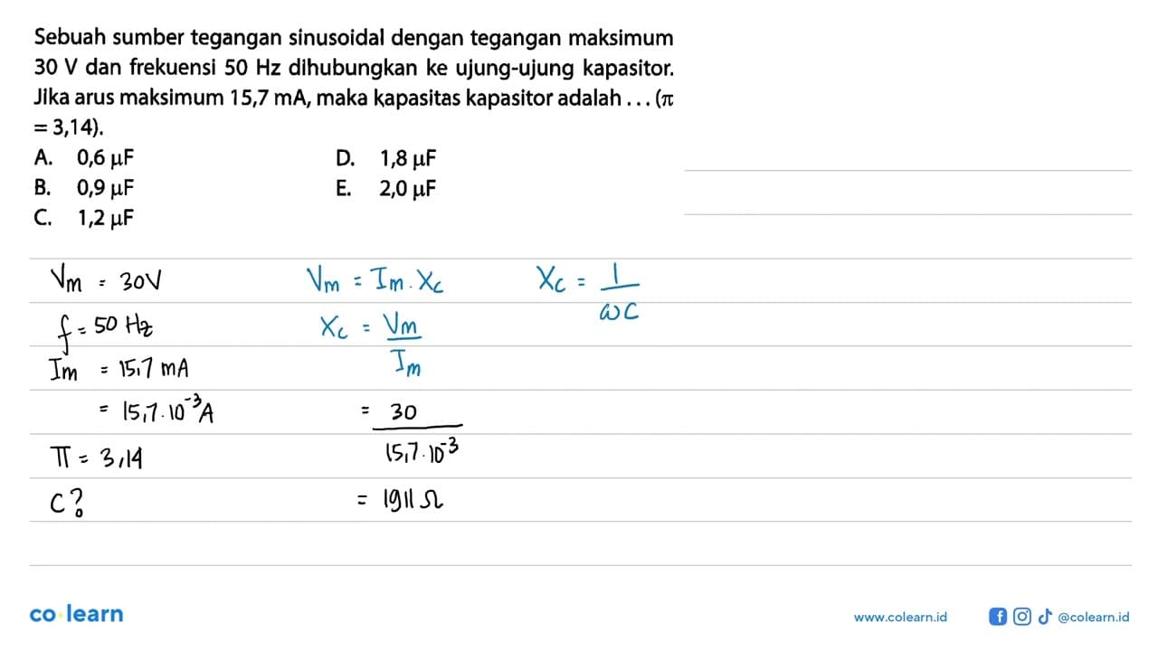 Sebuah sumber tegangan sinusoidal dengan tegangan maksimum