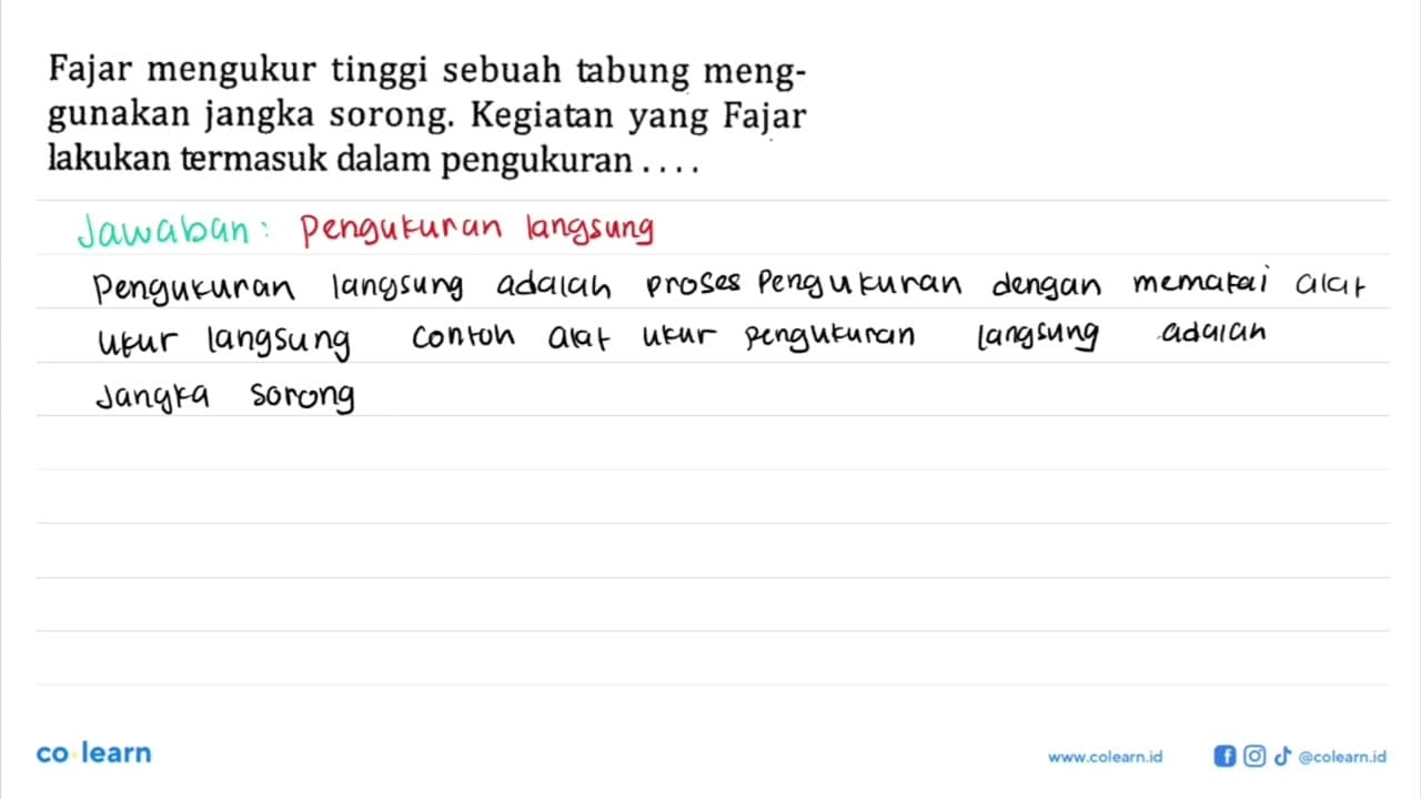 Fajar mengukur tinggi sebuah tabung menggunakan jangka