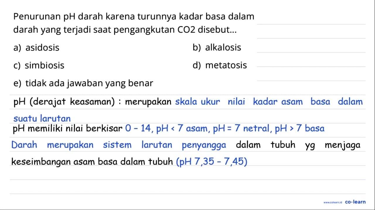 Penurunan pH darah karena turunnya kadar basa dalam darah