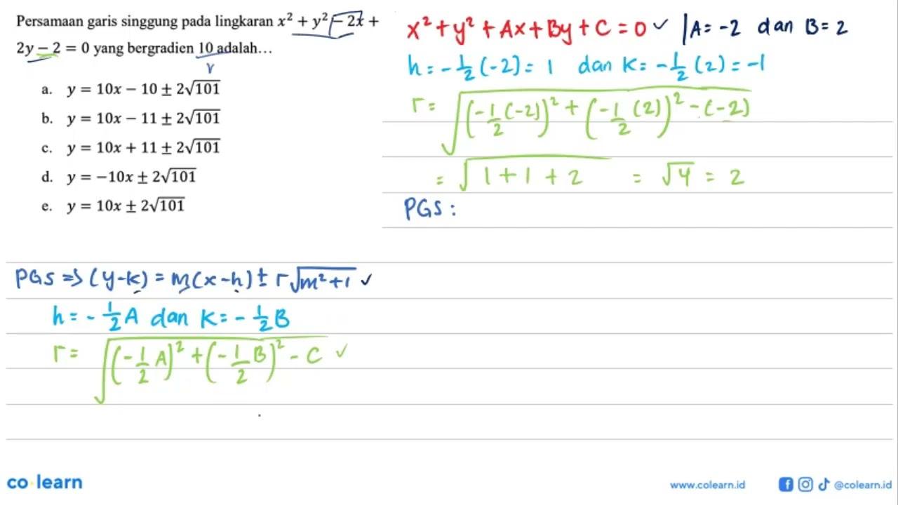 Persamaan garis singgung pada lingkaran x^2+y^2-2x+2y-2=0