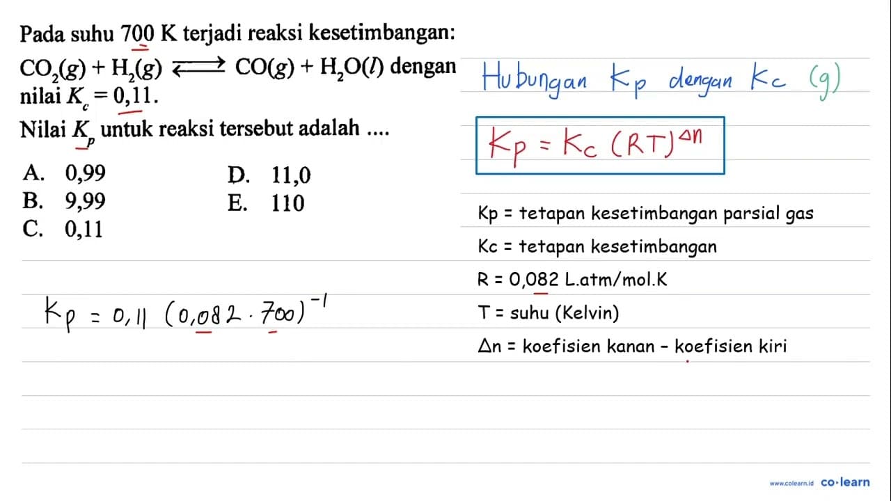 Pada suhu 700 K terjadi reaksi kesetimbangan: CO2(g) +