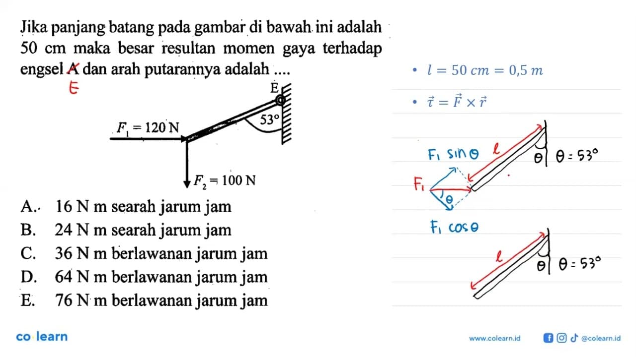 Jika panjang batang pada gambar di bawah ini adalah 50 cm