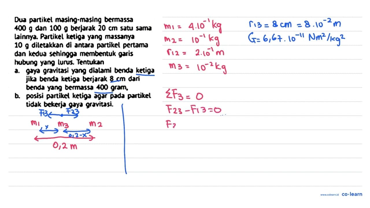 Dua partikel masing-masing bermassa 400 g dan 100 g