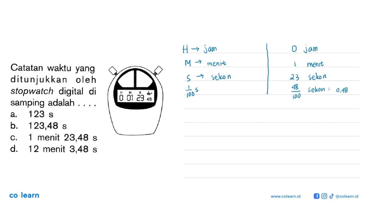 Catatan waktu yang ditunjukkan oleh stopwatch digital di