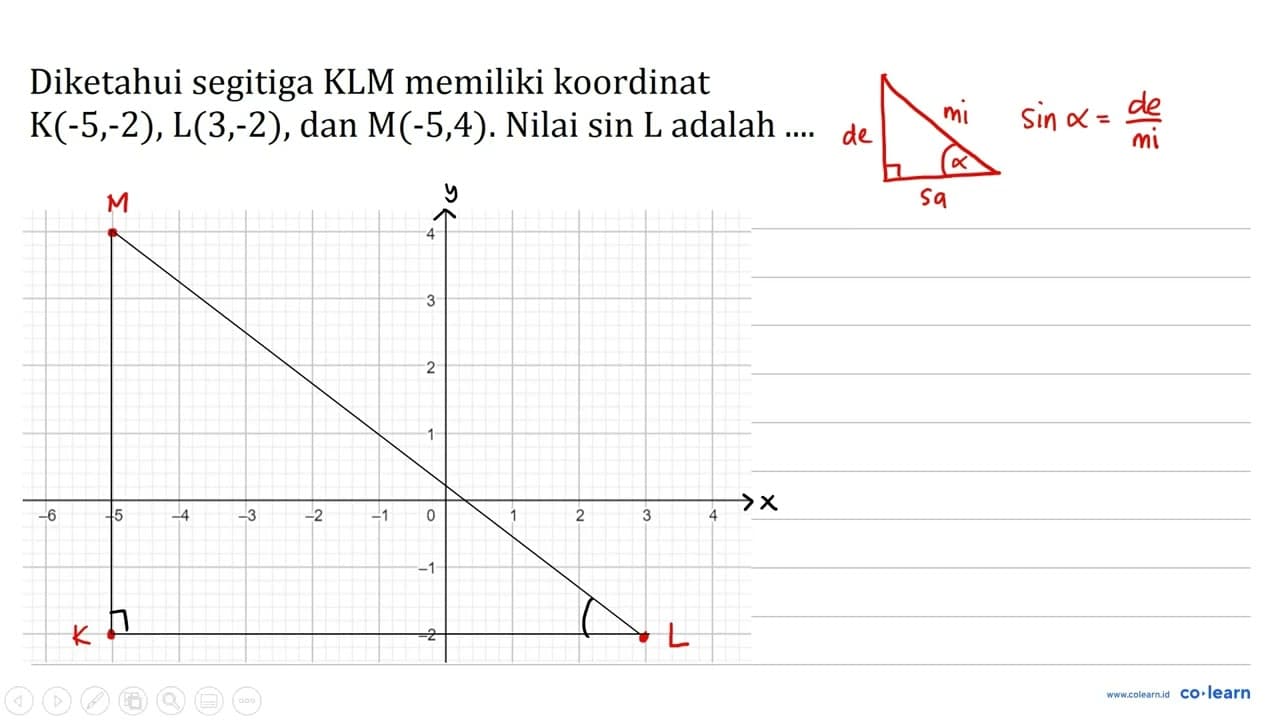 Diketahui segitiga KLM memiliki koordinat K(-5,-2), L(3,-2)