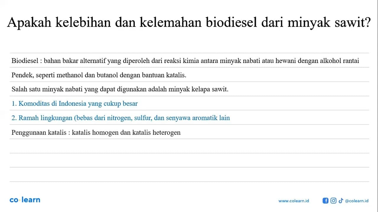 Apakah kelebihan dan kelemahan biodiesel dari minyak sawit?