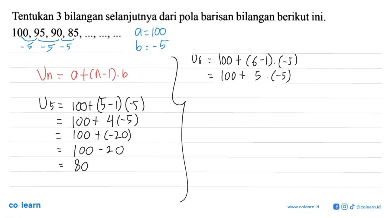 Tentukan 3 bilangan selanjutnya dari pola biarisan bilangan