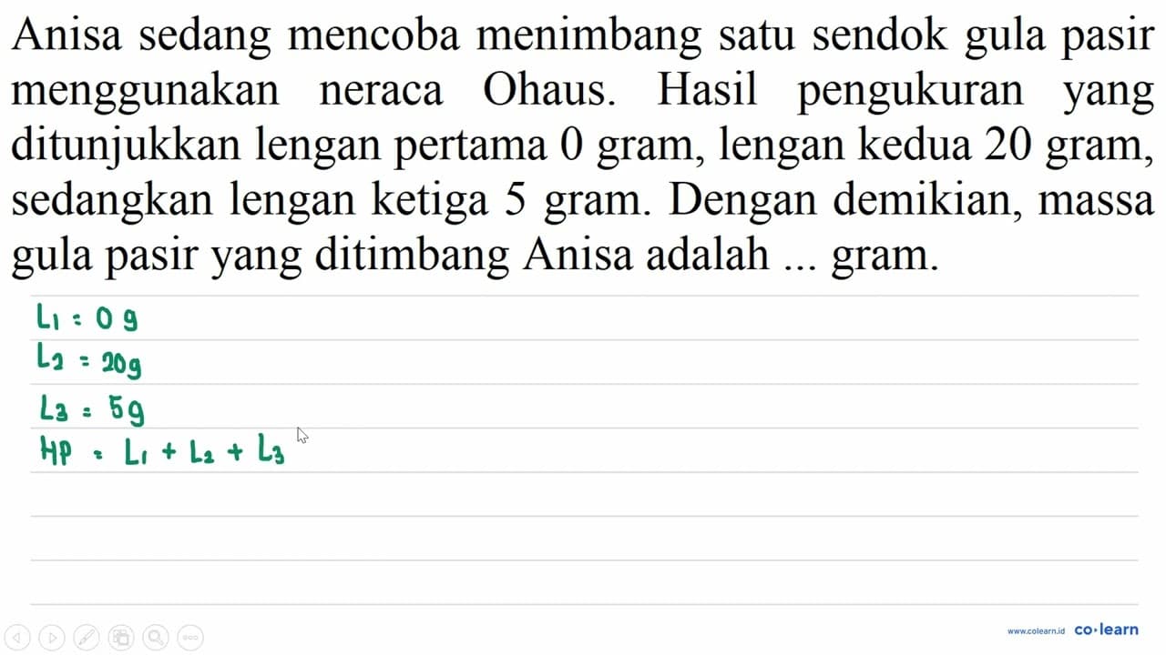 Anisa sedang mencoba menimbang satu sendok gula pasir