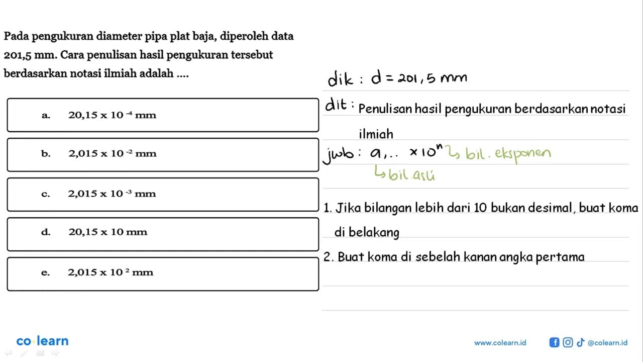 Pada pengukuran diameter pipa plat baja, diperoleh data