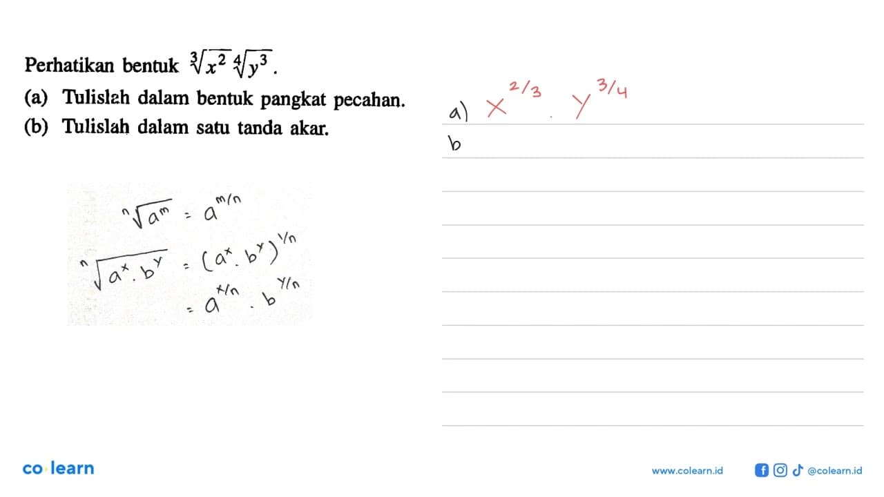 Perhatikan bentuk x^(2/3) y^(3/4). (a) Tulislah dalam