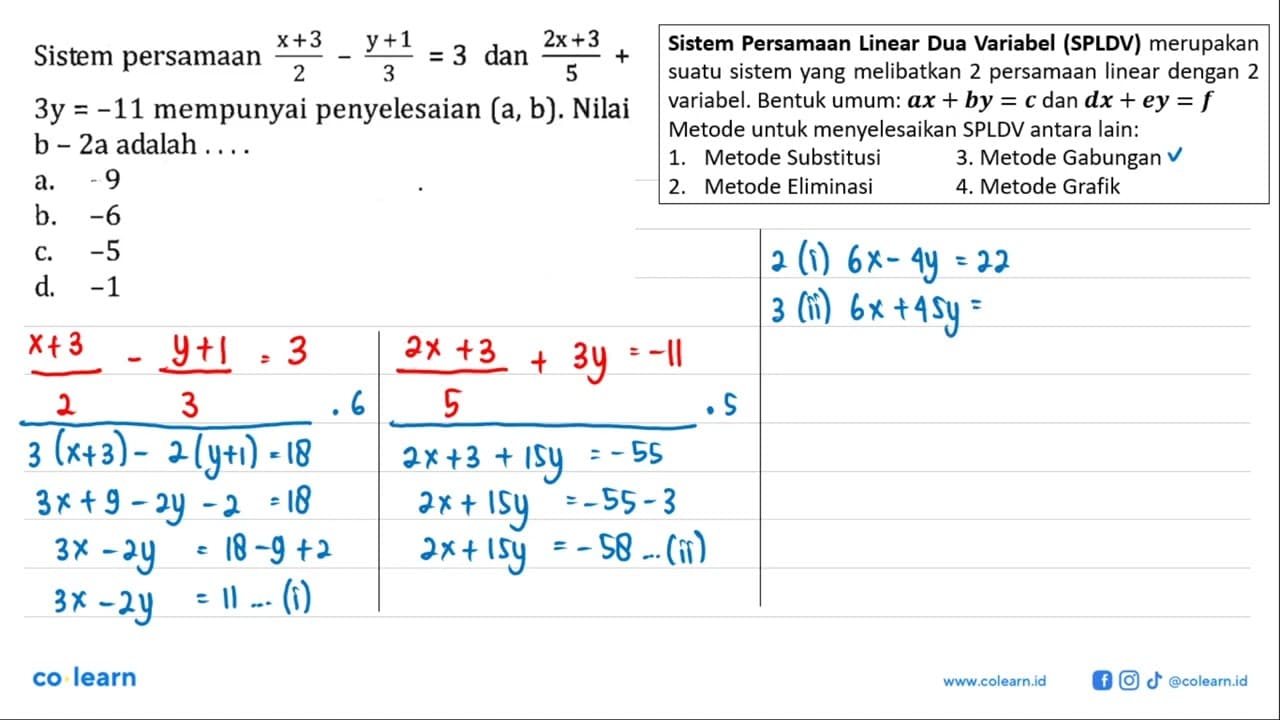 Sistem persamaan (x + 3)/2 - (y + 1)/3 dan (2x + 3)/ 5 + 3y