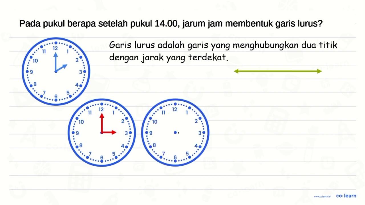 Pada pukul berapa setelah pukul 14.00 , jarum jam membentuk