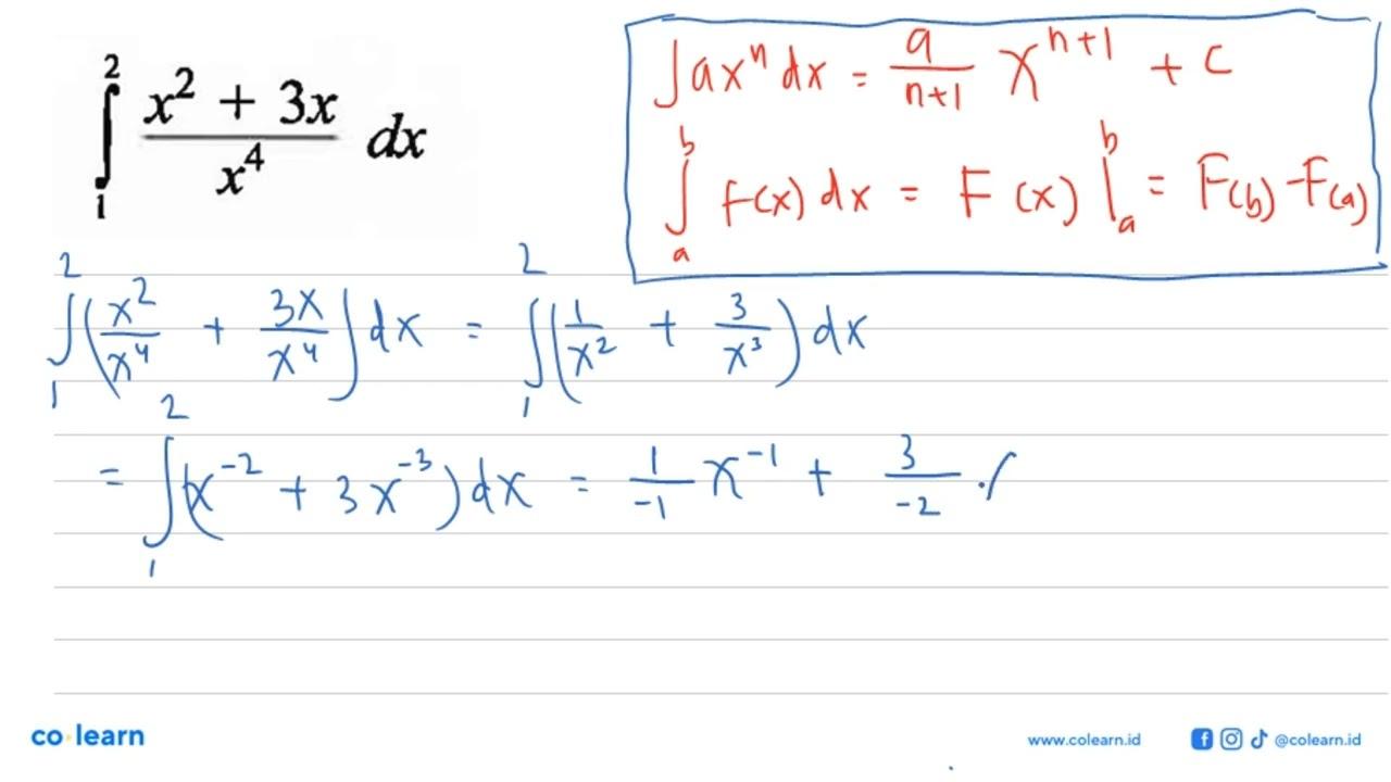 integral dari 1 2 (x^2+3x)/x^4 dx