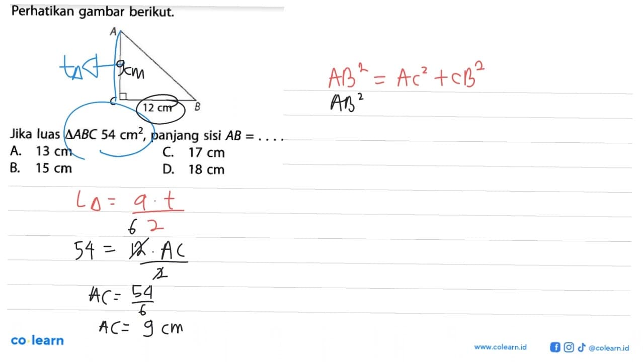 Perikan gambar berikut. A C 12 cm B Jika luas segitiga ABC