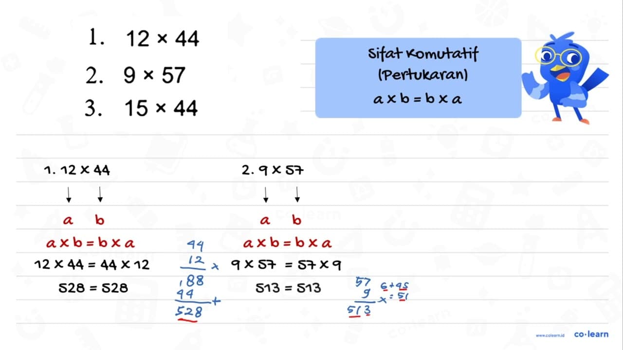 Manfaatkan sifat komutatif, asosiatif, dan distributif yang