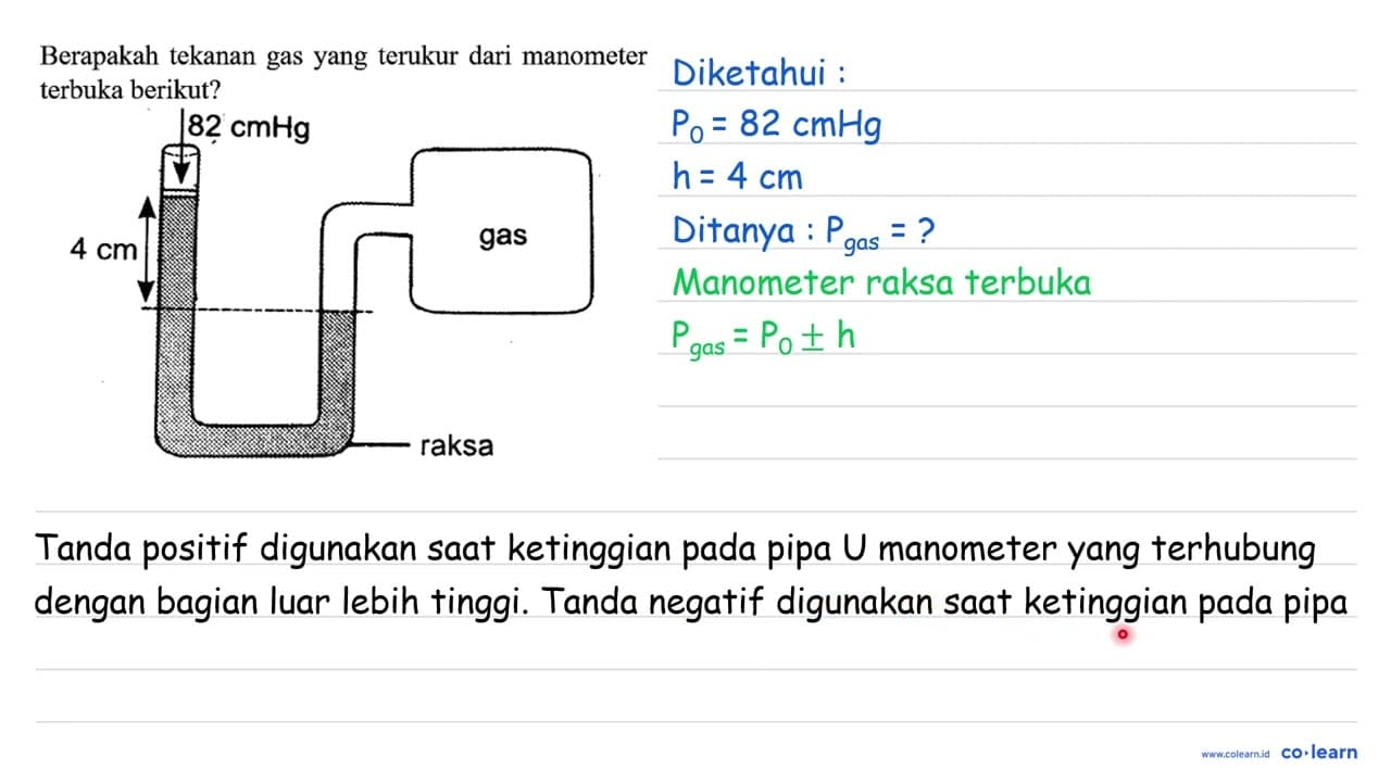 Berapakah tekanan gas yang terukur dari manometer terbuka