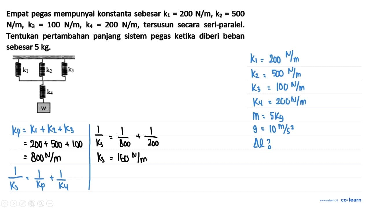 Empat pegas mempunyai konstanta sebesar k_(1)=200 N /