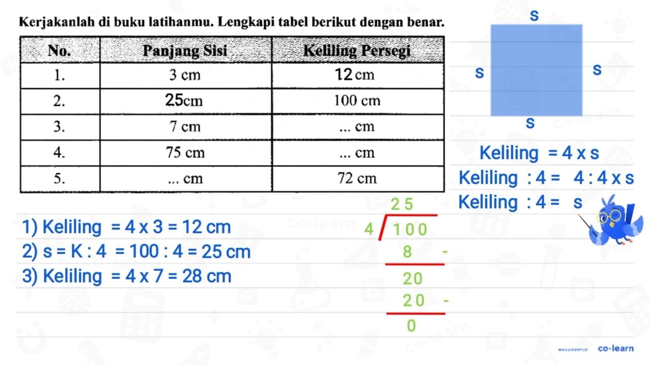 Kerjakanlah di buku latihanmu. Lengkapi tabel berikut