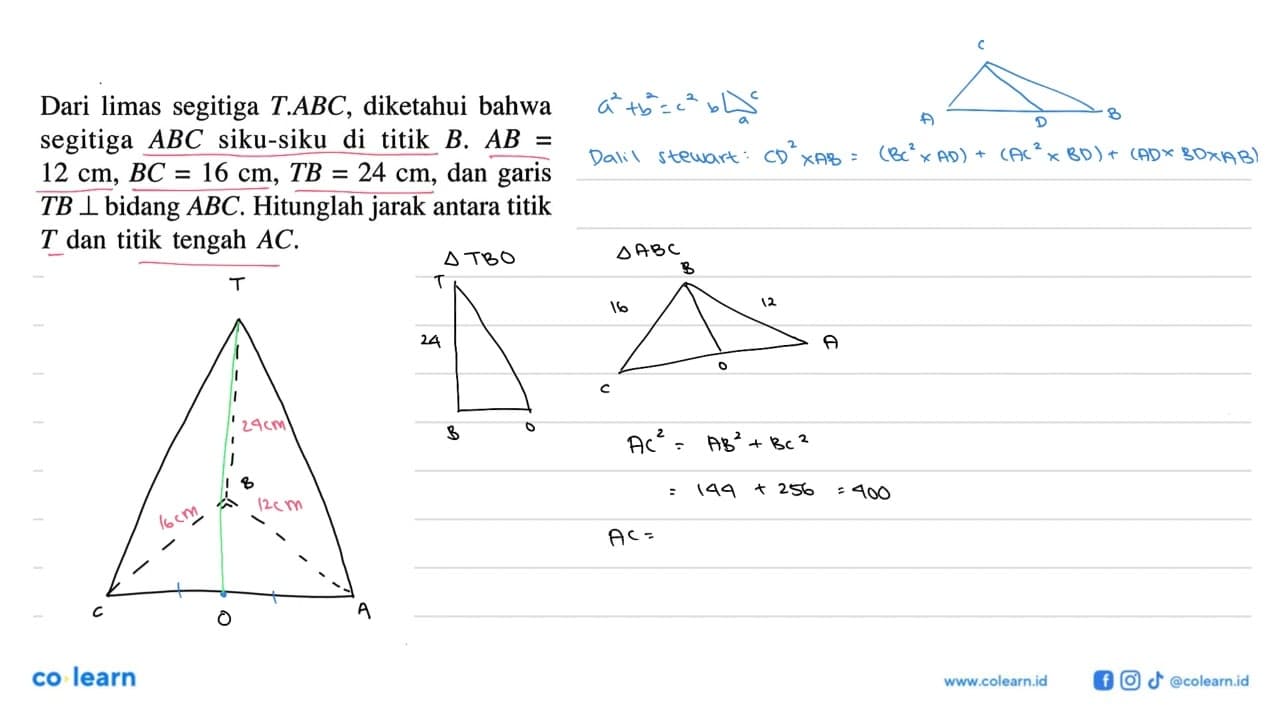 Dari limas segitiga T.ABC, diketahui bahwa segitiga ABC