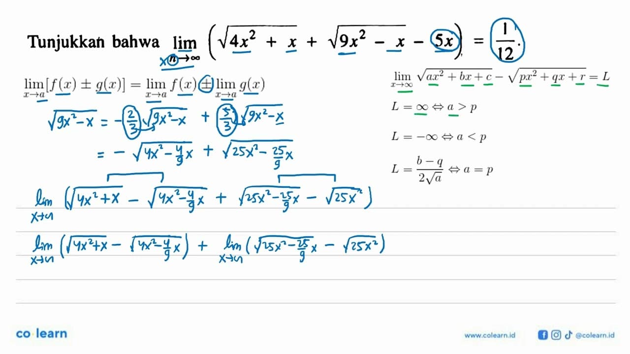 Tunjukkan bahwa limit x mendekati tak hingga